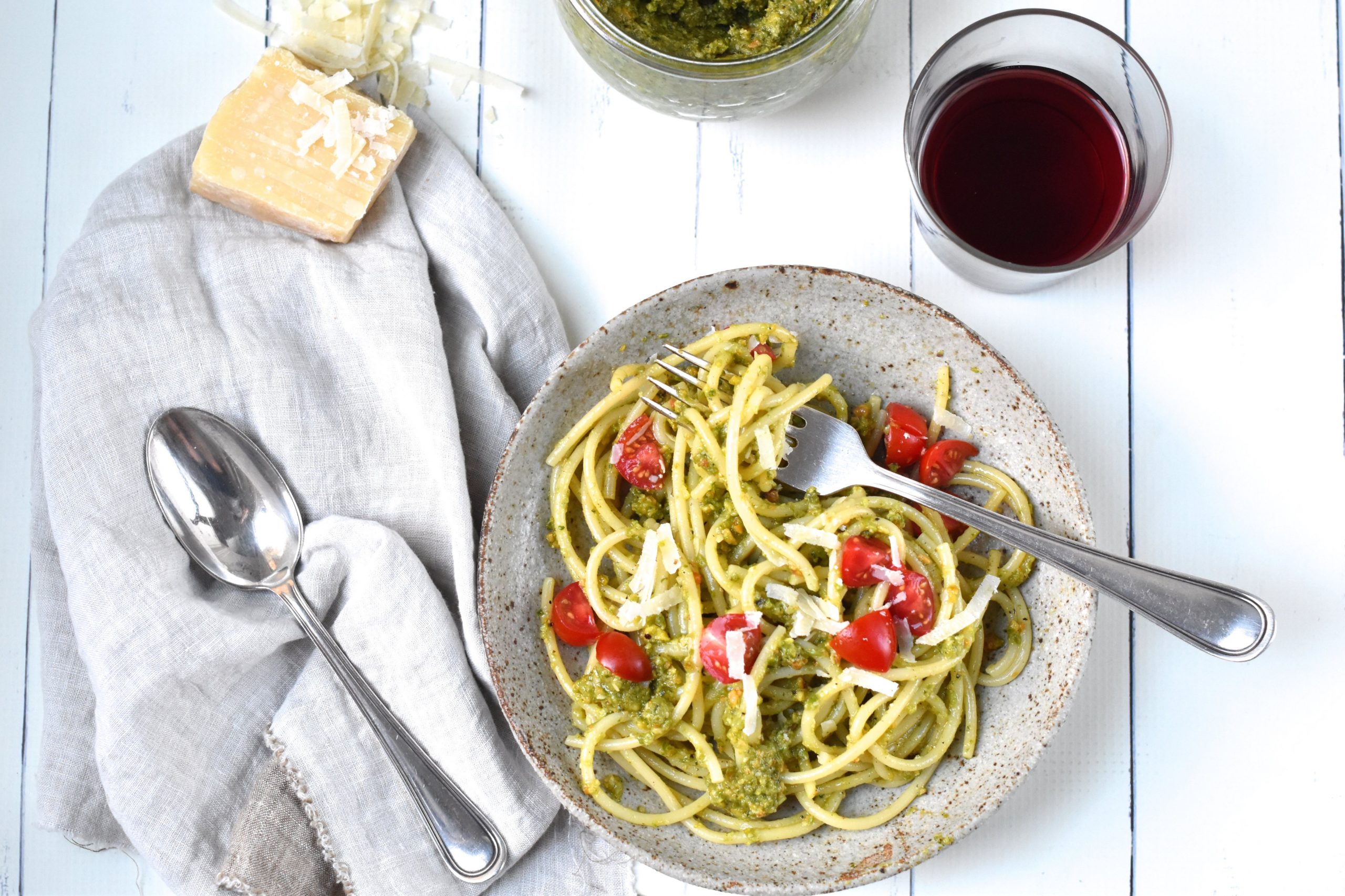 Spring Pesto Bucatini Pasta With Asparagus and Kale - Edible Nashville