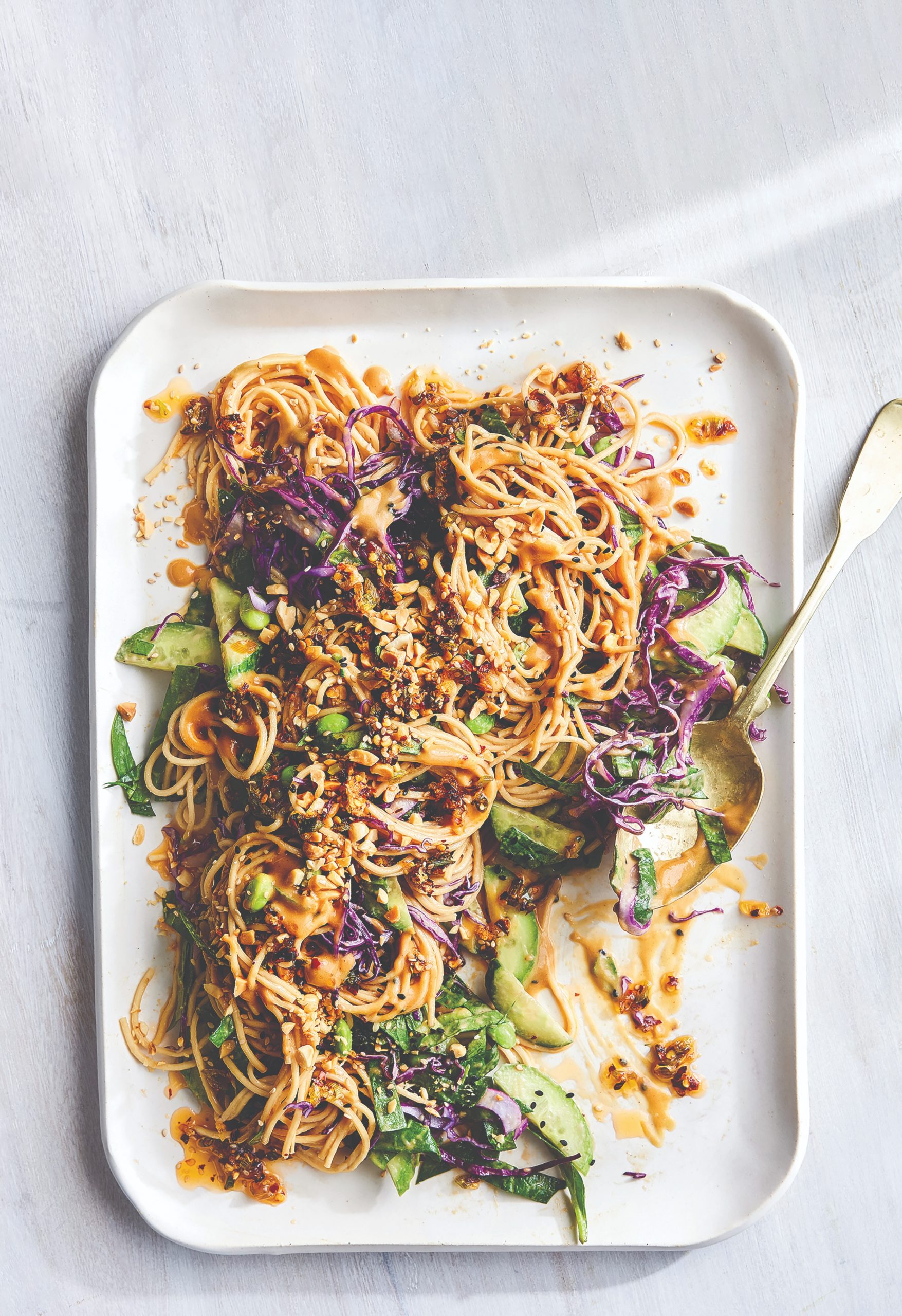 Sesame Peanut Noodles With Crunchy Vegetables and Garlic-Scallion Chili Oil - Edible Nashville